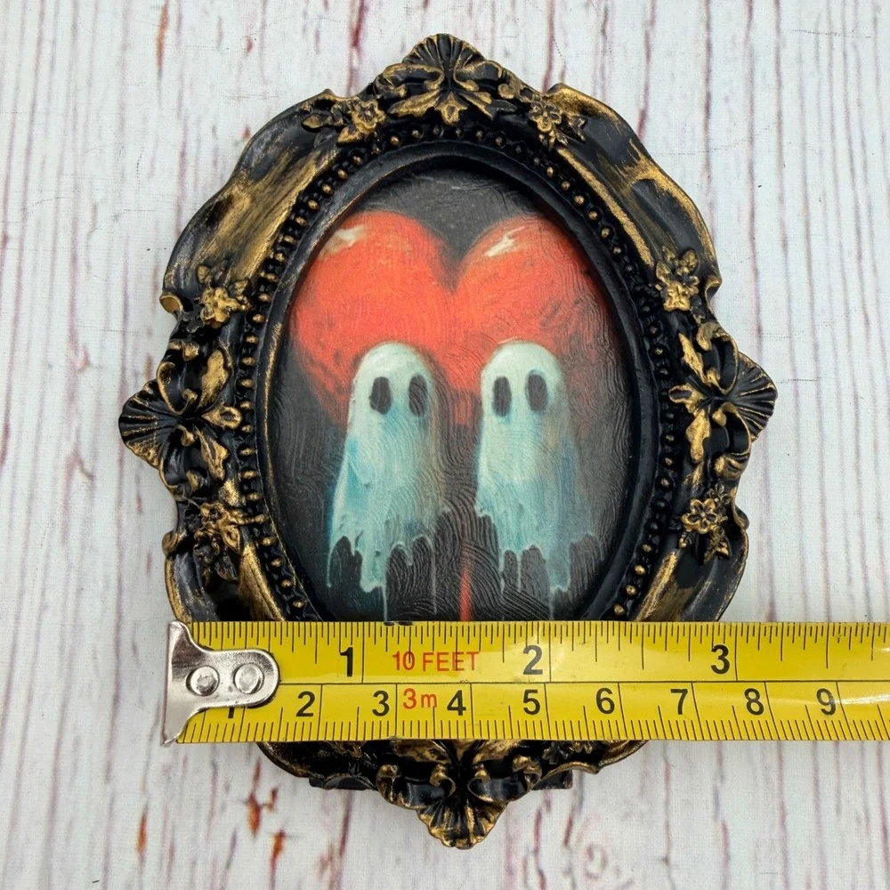 Mini Ghost Heart Art Print Decoupage Gold Black Gothic Frame 4.25